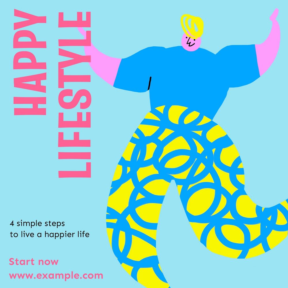 Happy lifestyle Instagram post template, editable text