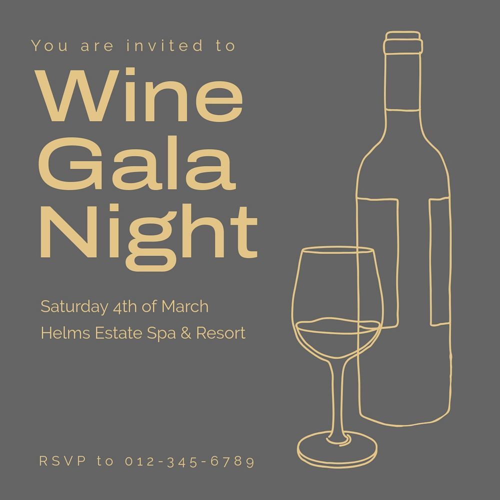 Wine gala night Instagram post template, editable text