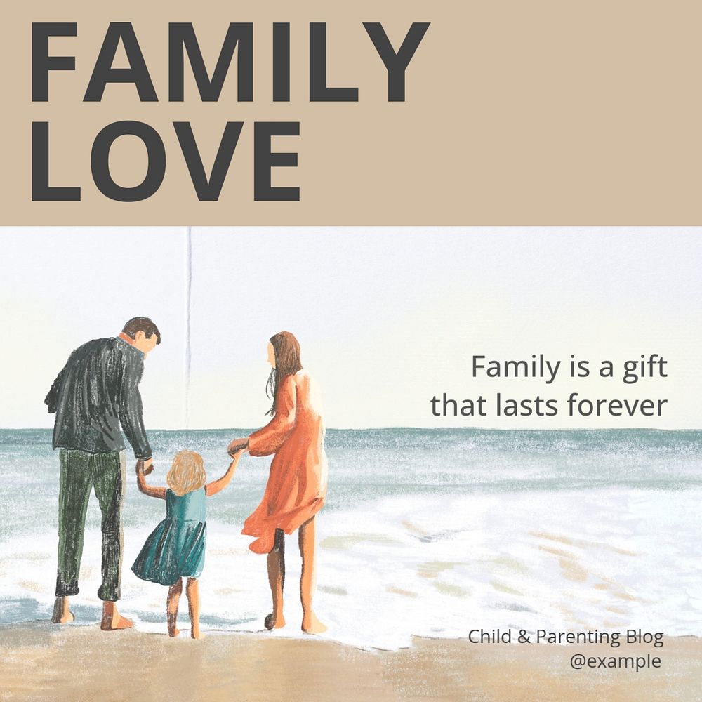 Family love  Instagram post template, editable text