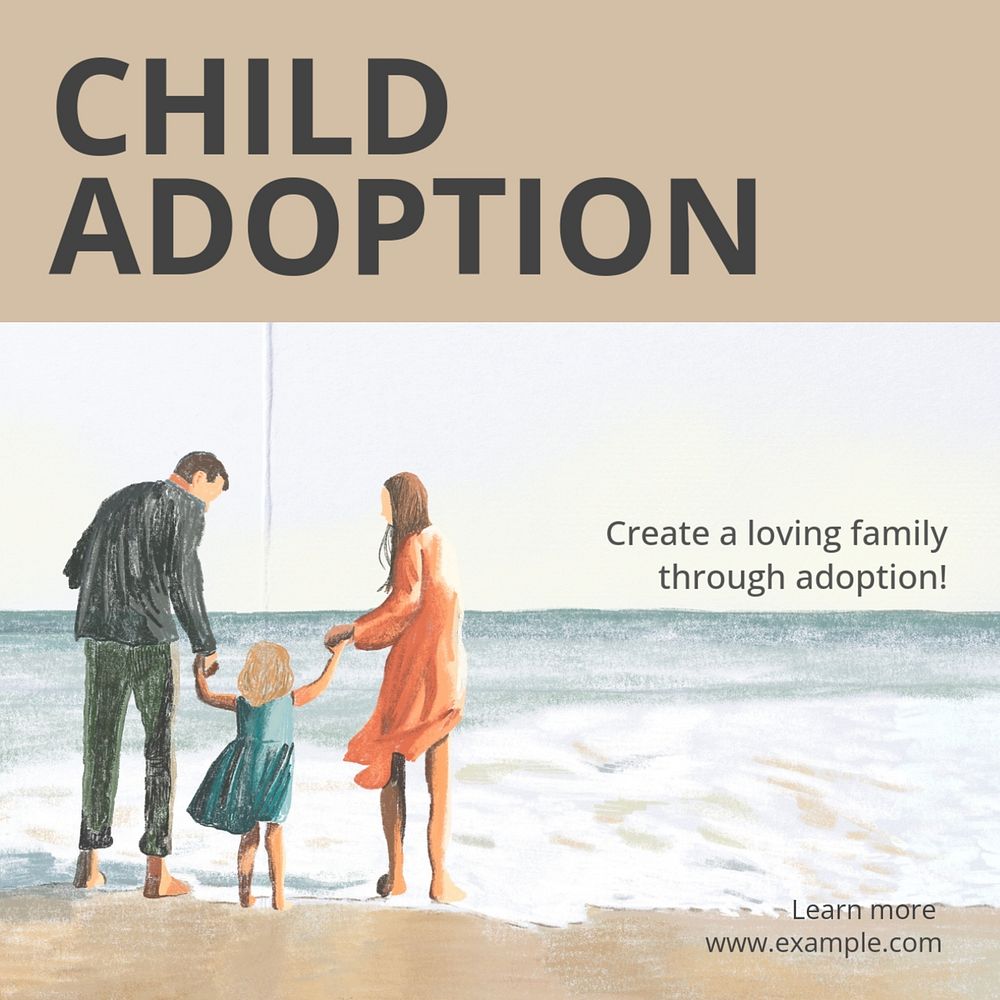 Child adoption  Instagram post template, editable text