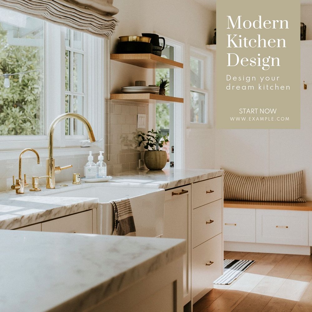 Modern kitchen design  Instagram post template, editable text