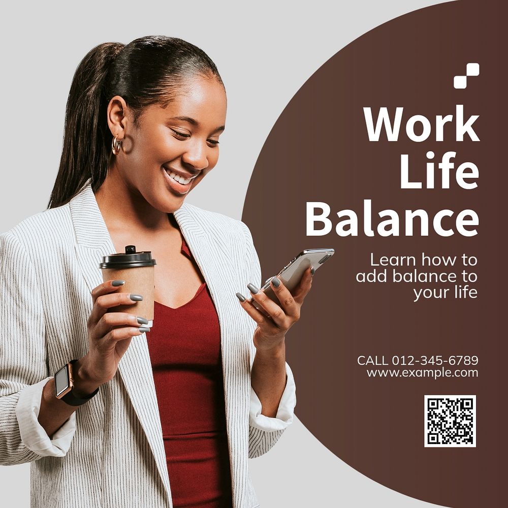 Work life balance Instagram post template, editable text