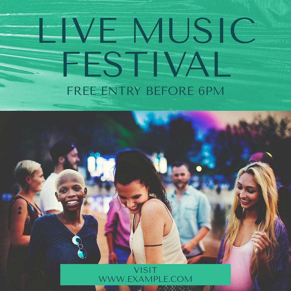 Live music festival  Instagram post template, editable text