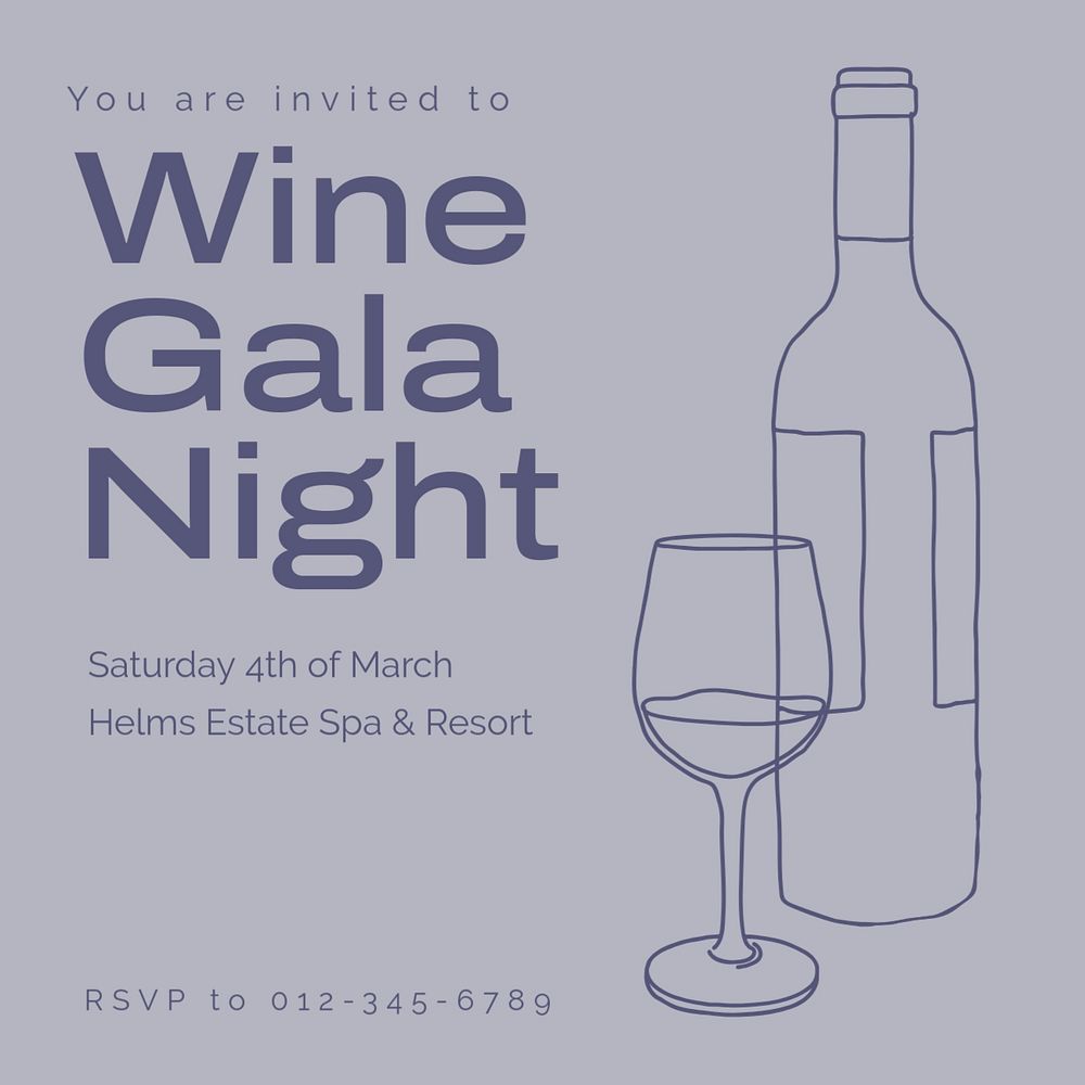 Wine gala night Instagram post template, editable text