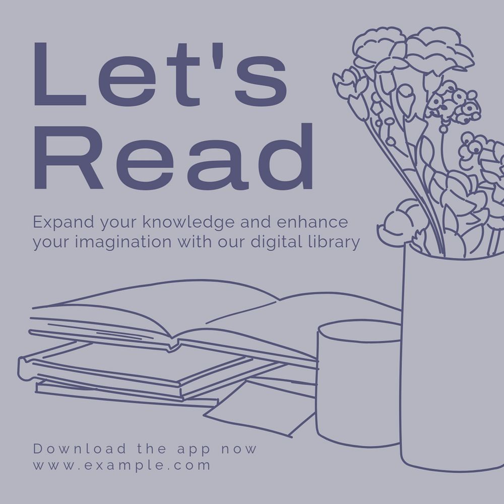 Reading & library Instagram post template, editable text