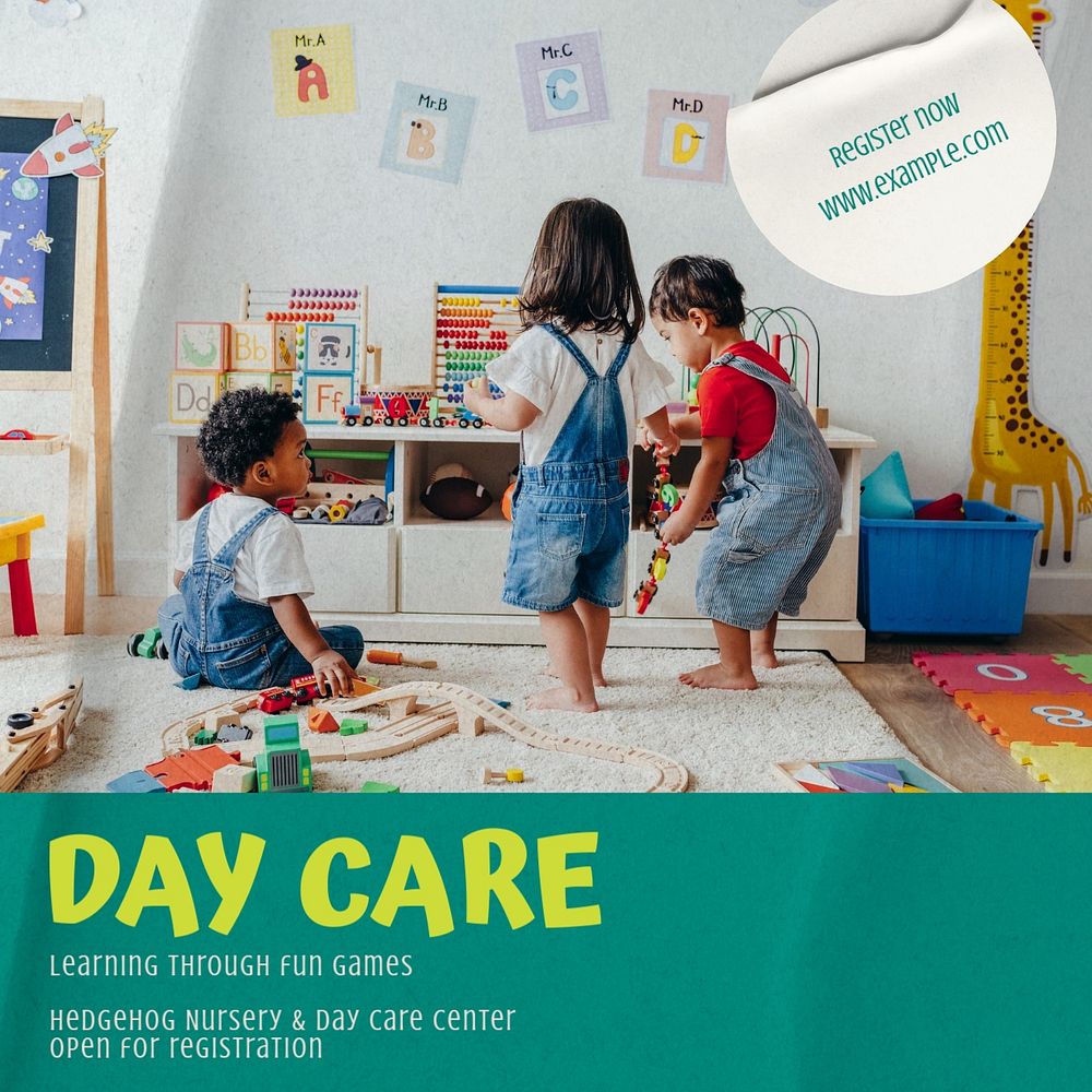 Day care registration   Instagram post template, editable text