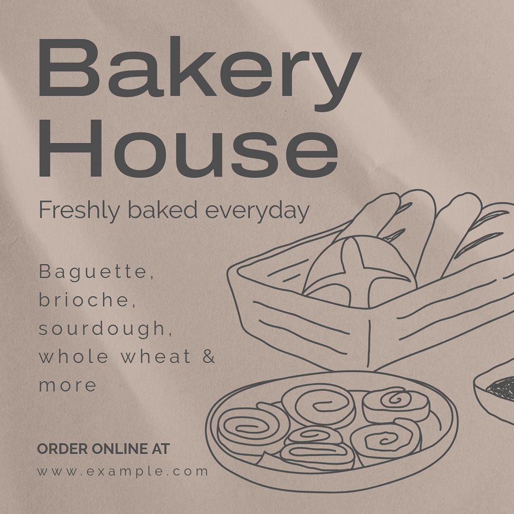 Bakery shop Instagram post template, editable text