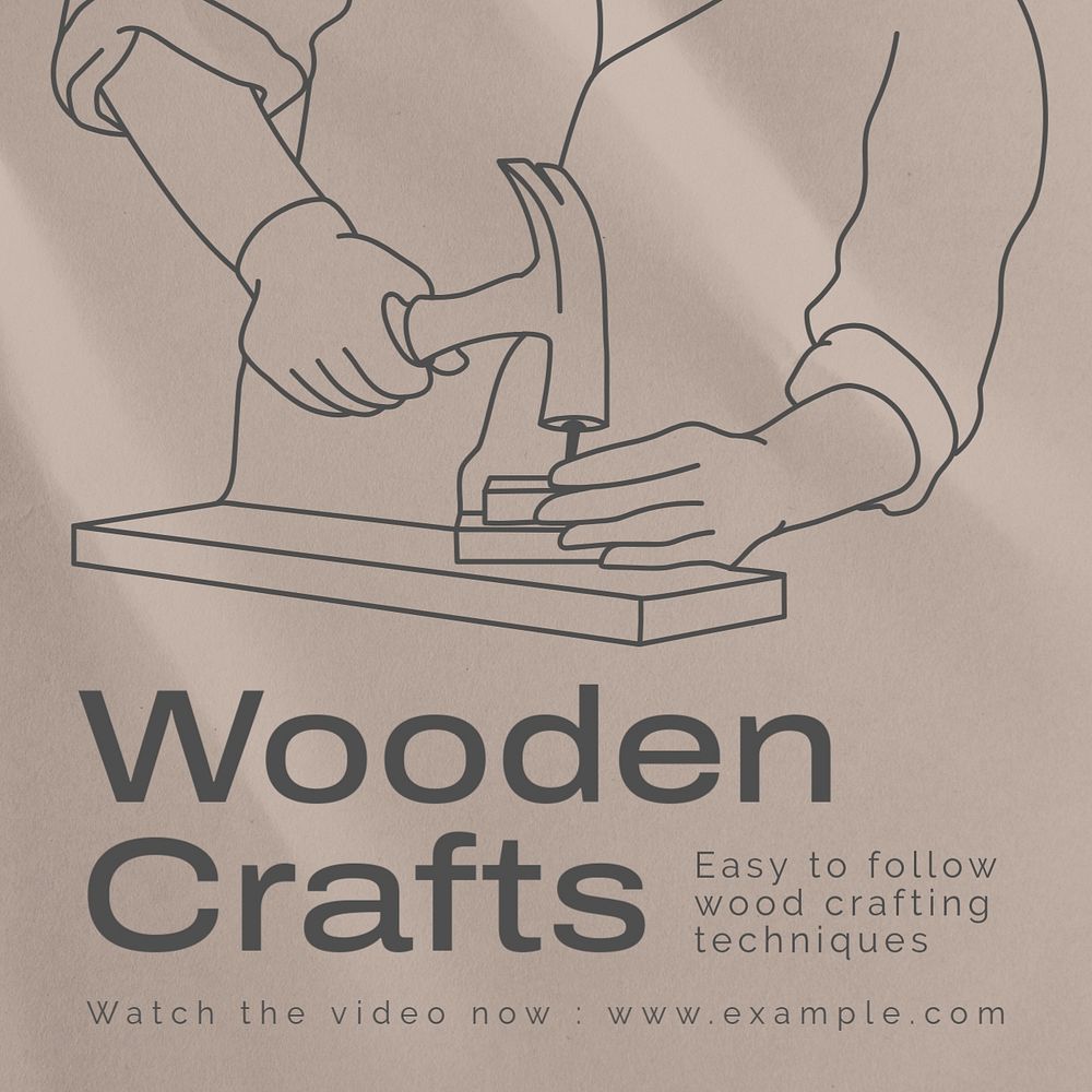 Wooden crafts Instagram post template, editable text