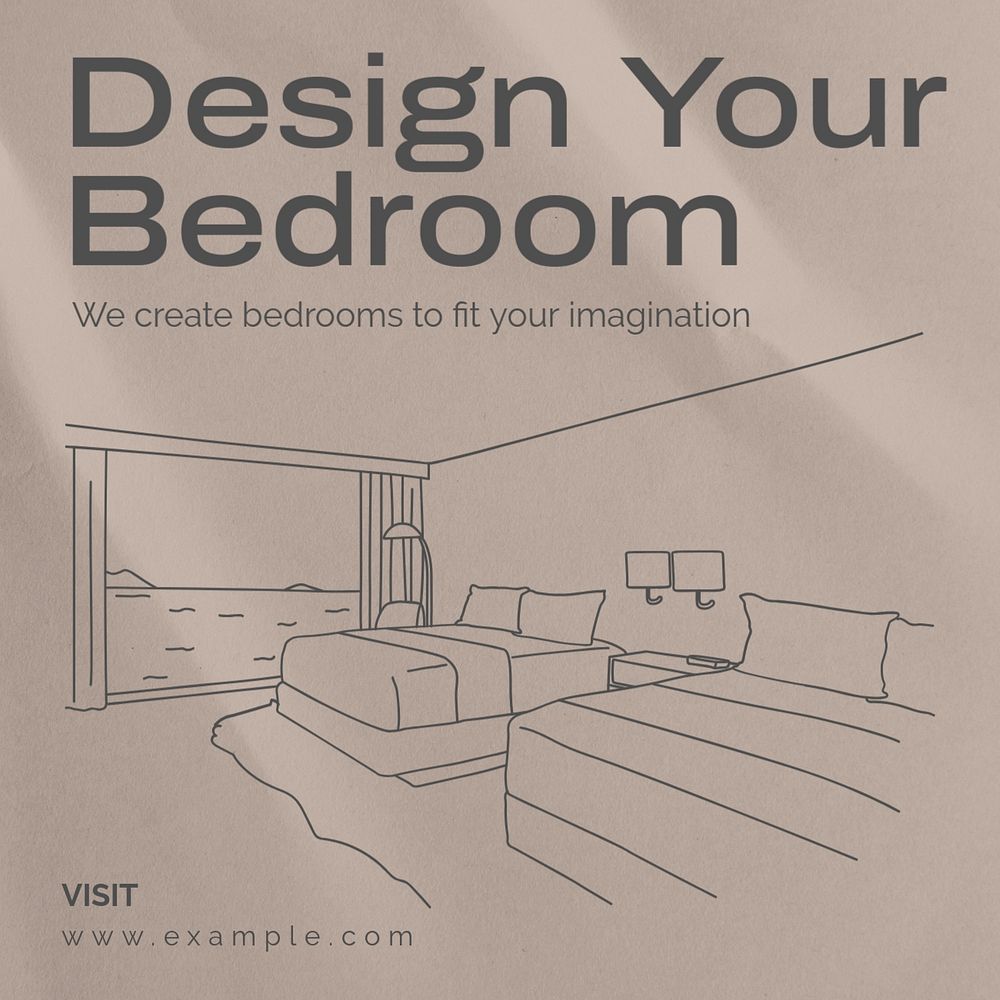 Bedroom design Instagram post template, editable text