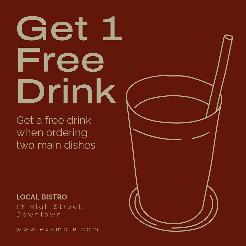 Free drink Instagram post template, editable text