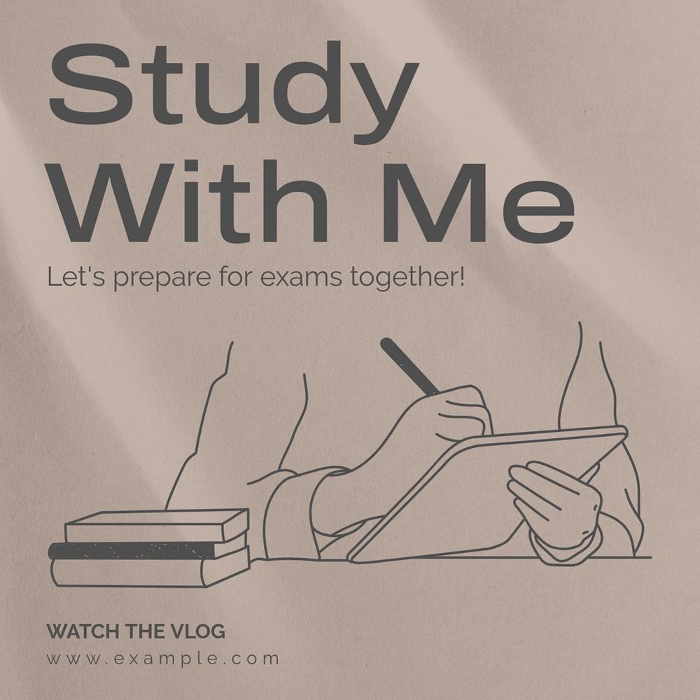 Study vlog Instagram post template, editable text