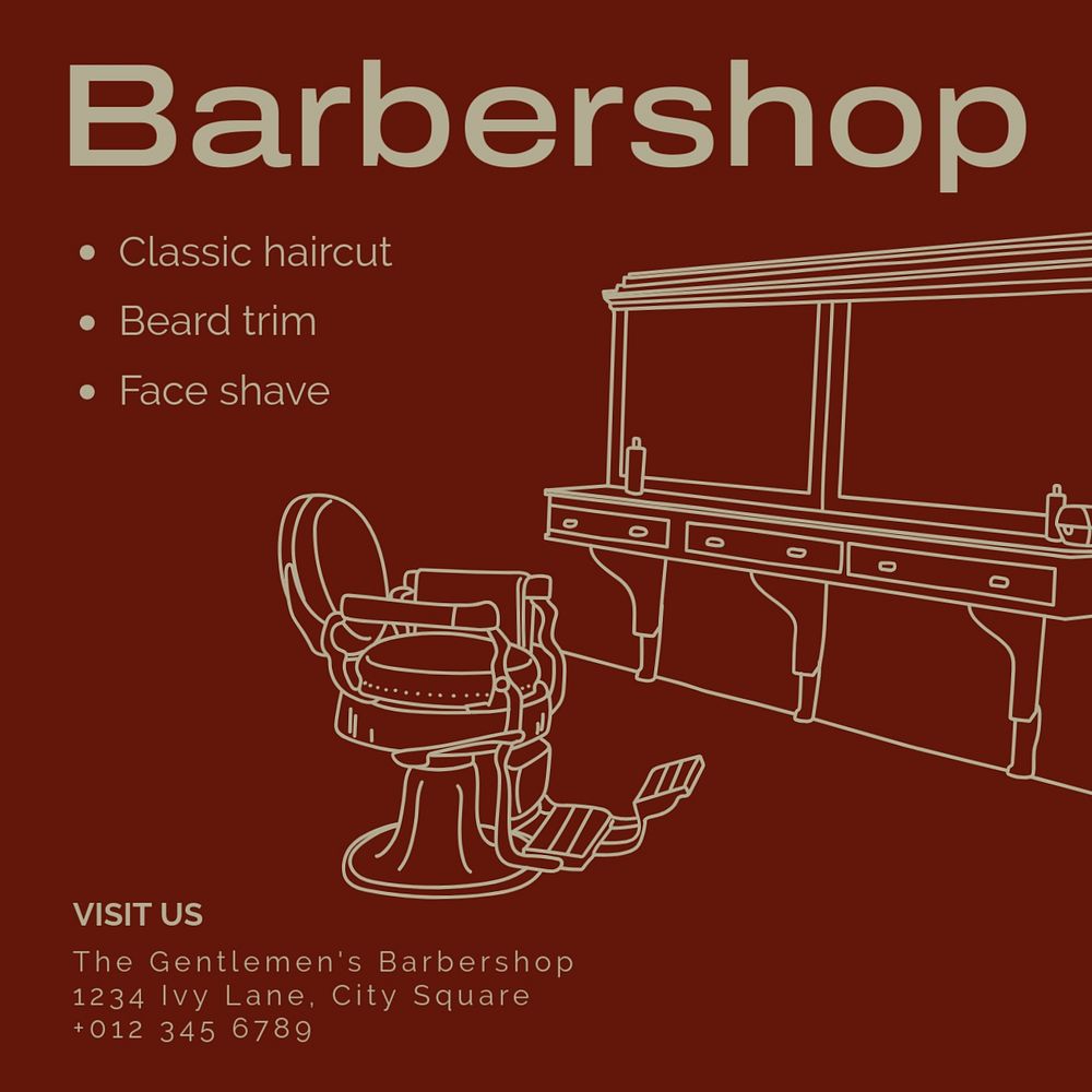 Barbershop Instagram post template, editable text