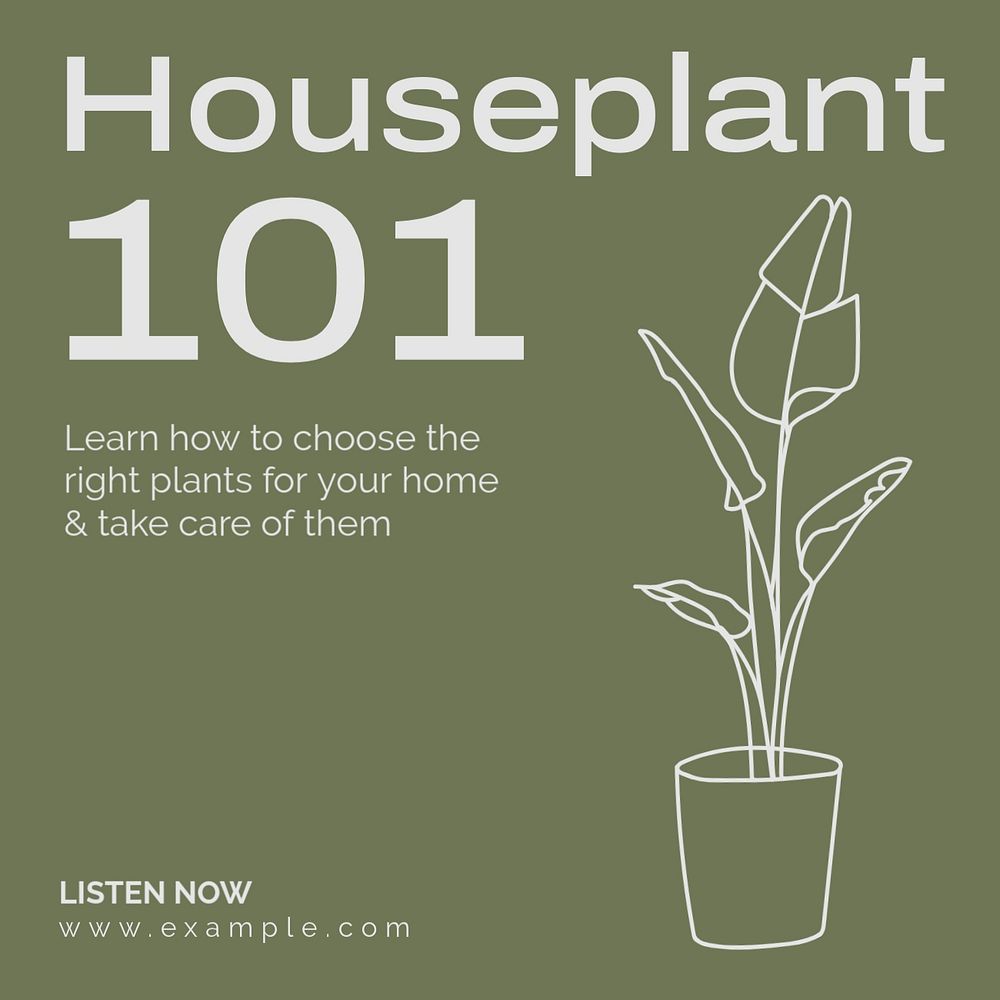 Houseplant podcast Instagram post template, editable text