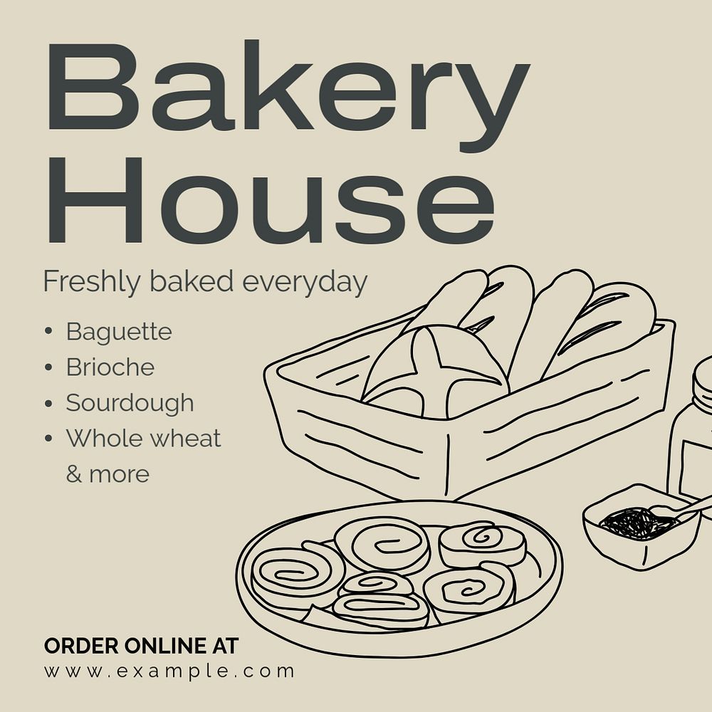 Bakery shop  Instagram post template, editable text