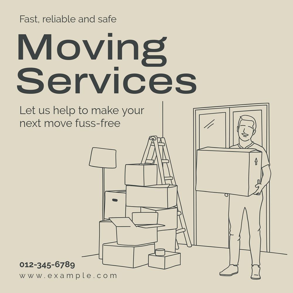 Moving services Instagram post template, editable text