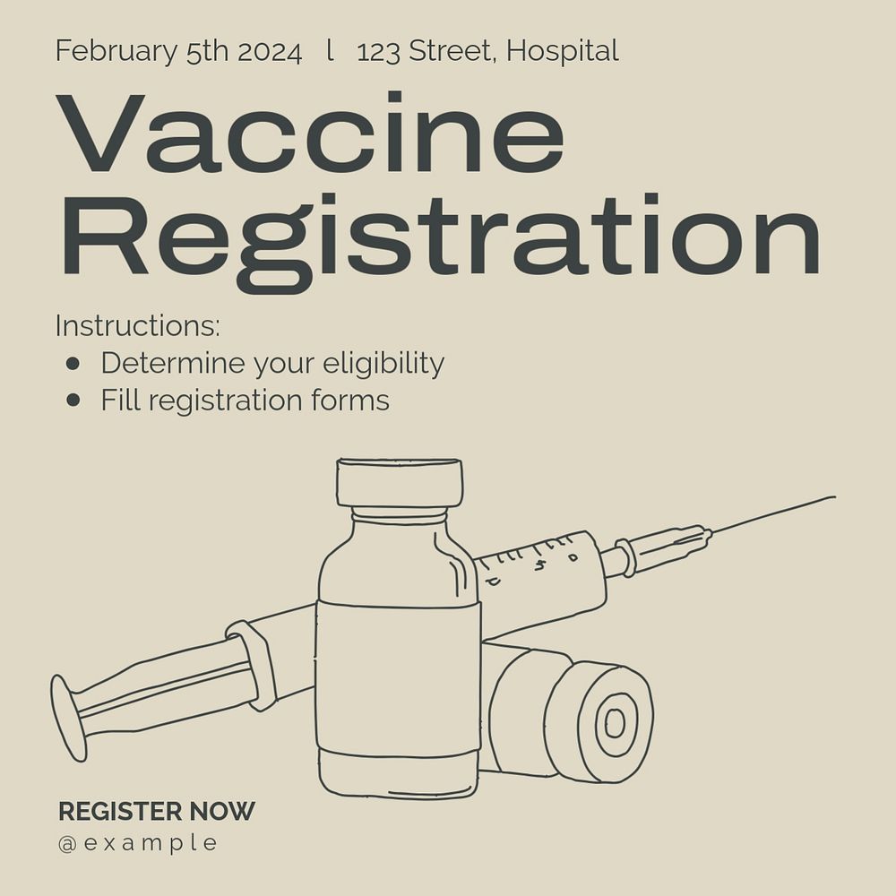 Vaccine registration Instagram post template, editable text