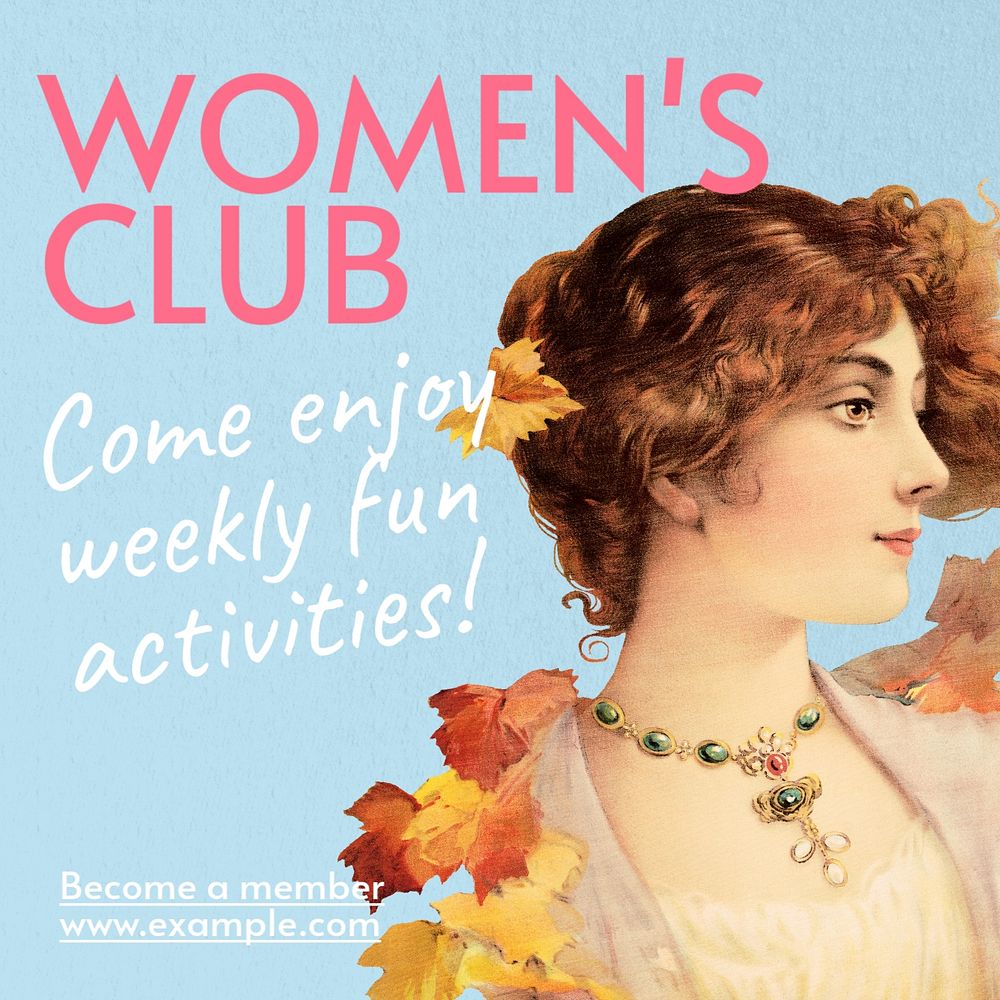 Women's club Instagram post template, editable text