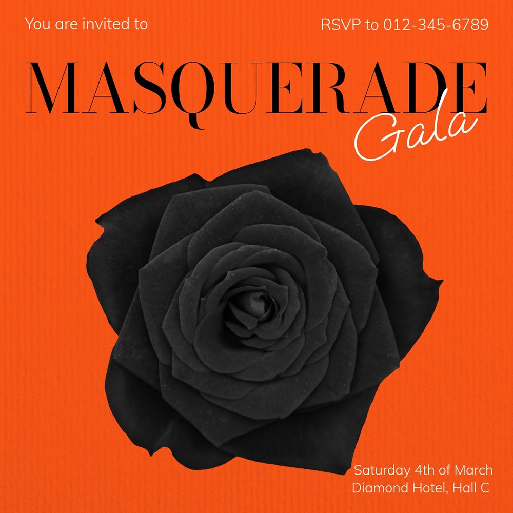 Masquerade Gala Instagram post template, editable text