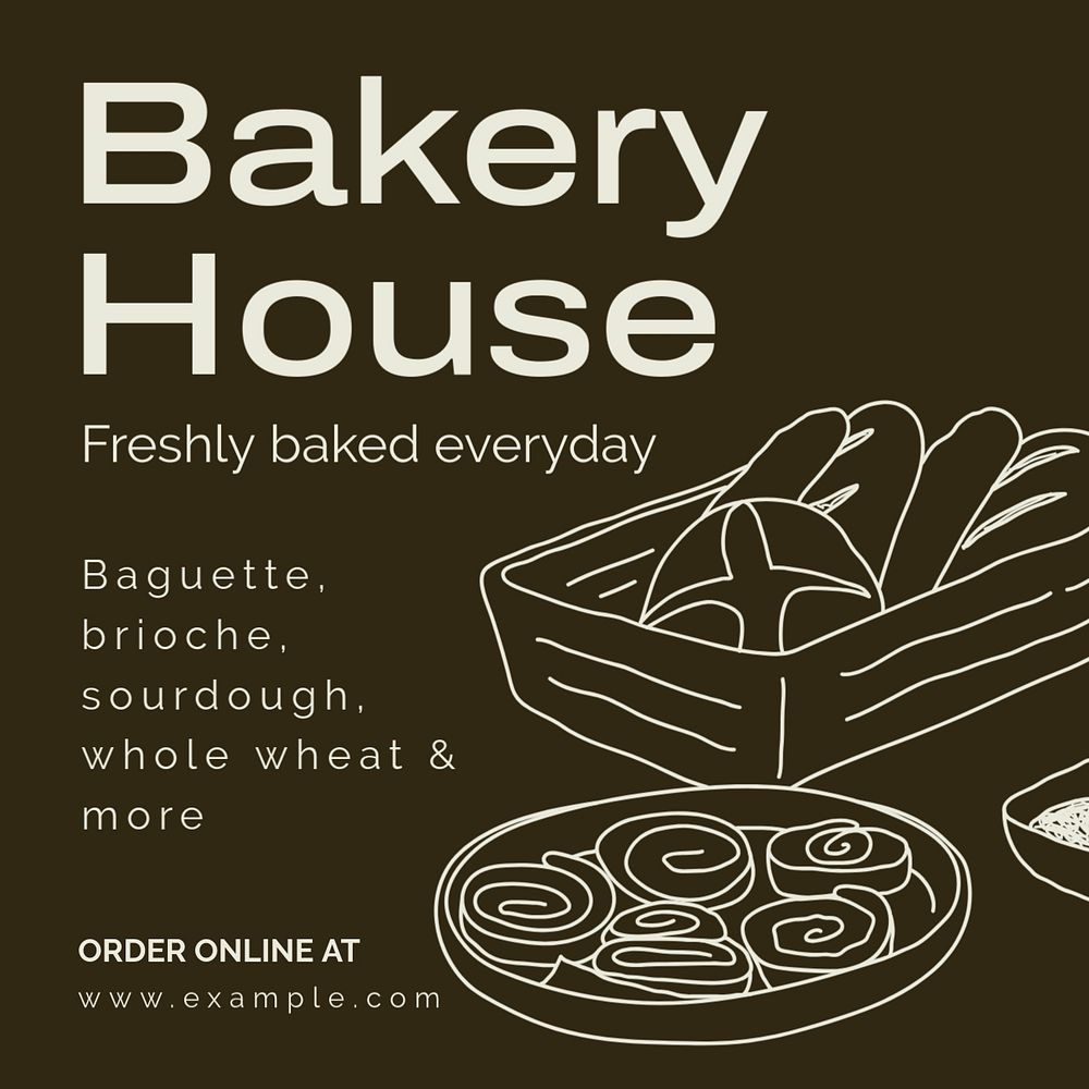 Bakery shop Instagram post template, editable text