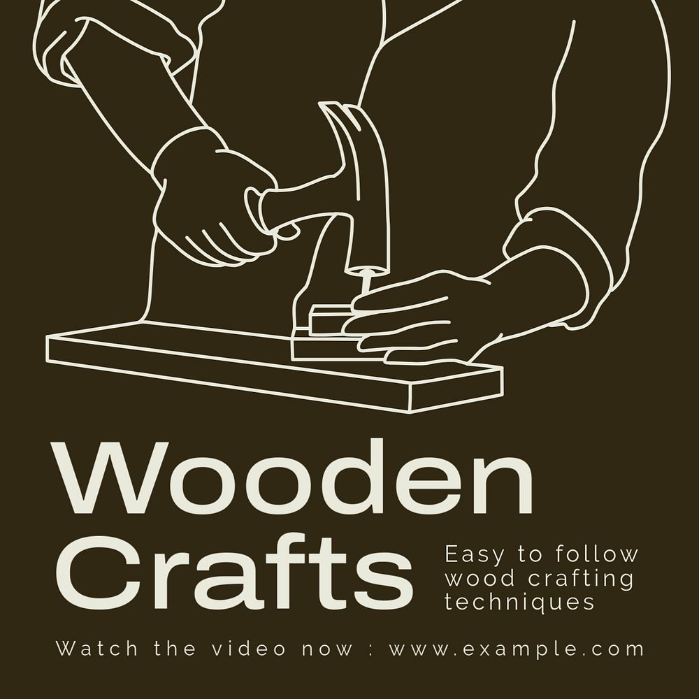 Wooden crafts Instagram post template, editable text