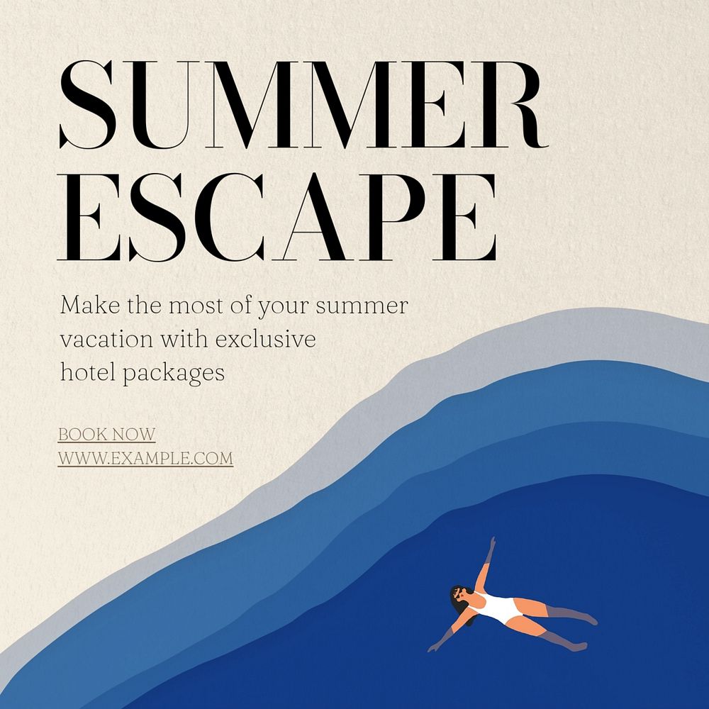 Summer escape Instagram post template, editable text