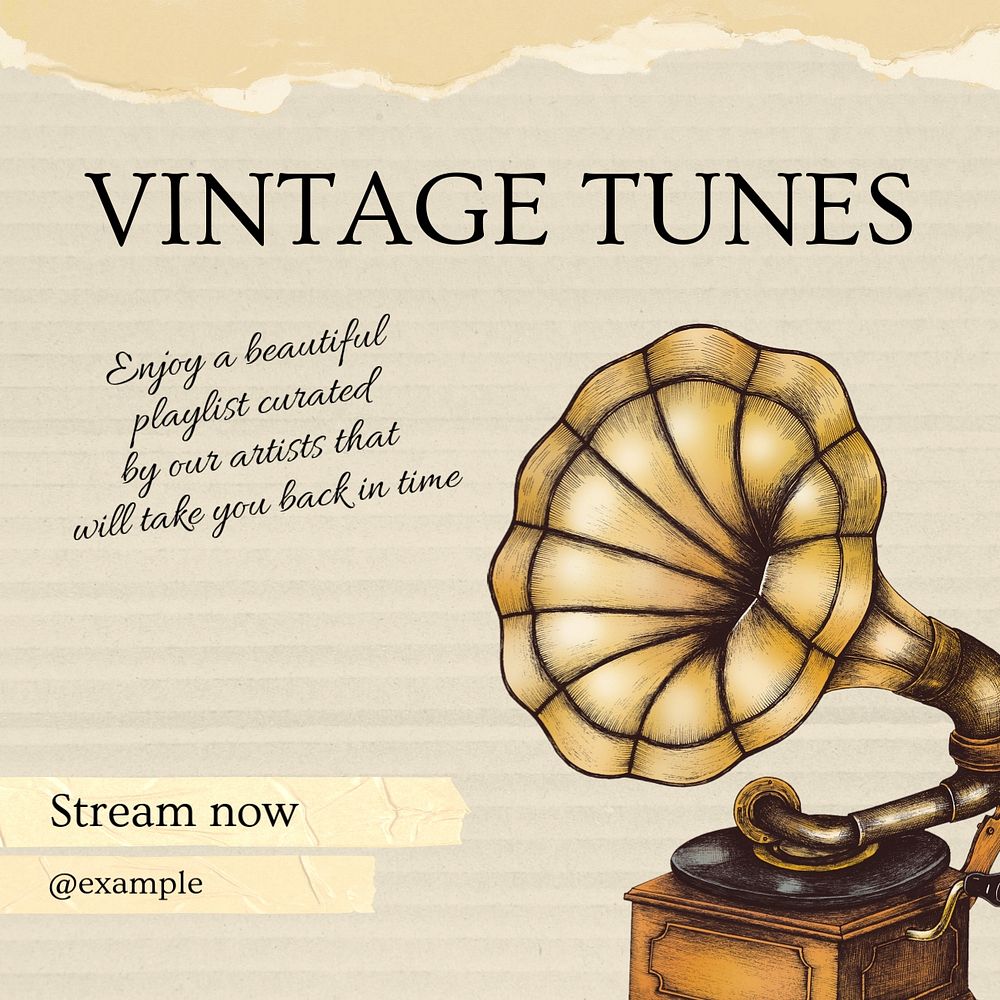 Vintage tune  Instagram post template, editable text