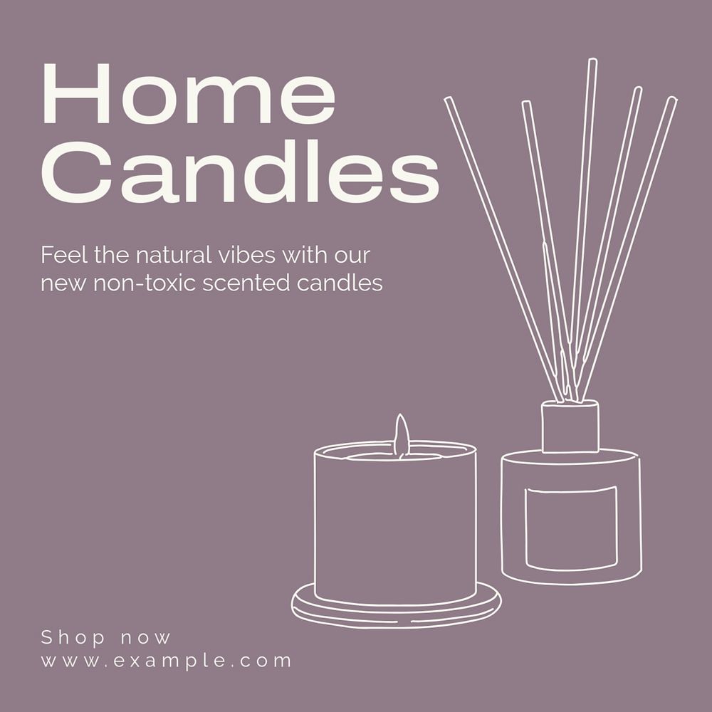 Home candles Instagram post template, editable text