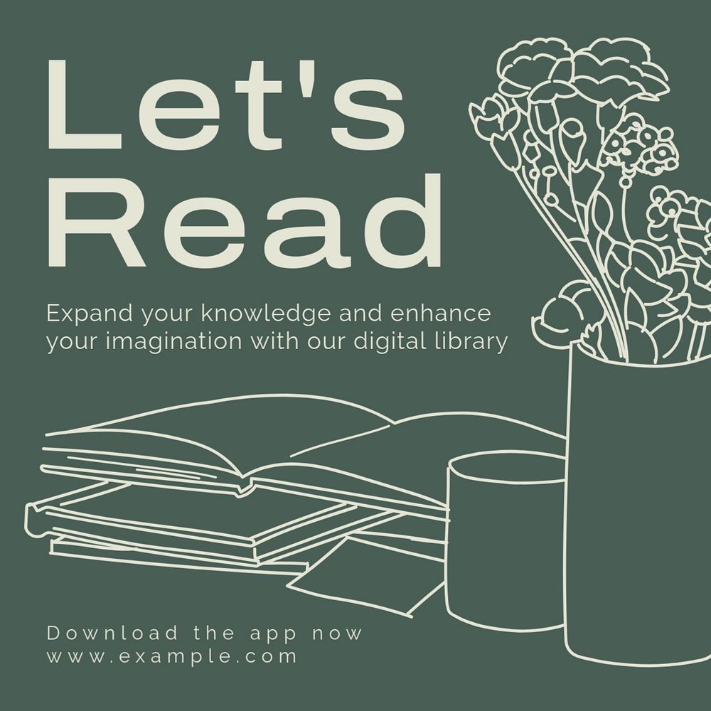 Reading & library Instagram post template, editable text