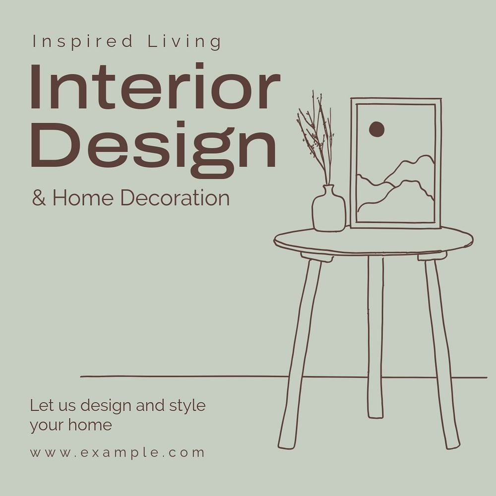 Interior design Instagram post template, editable text