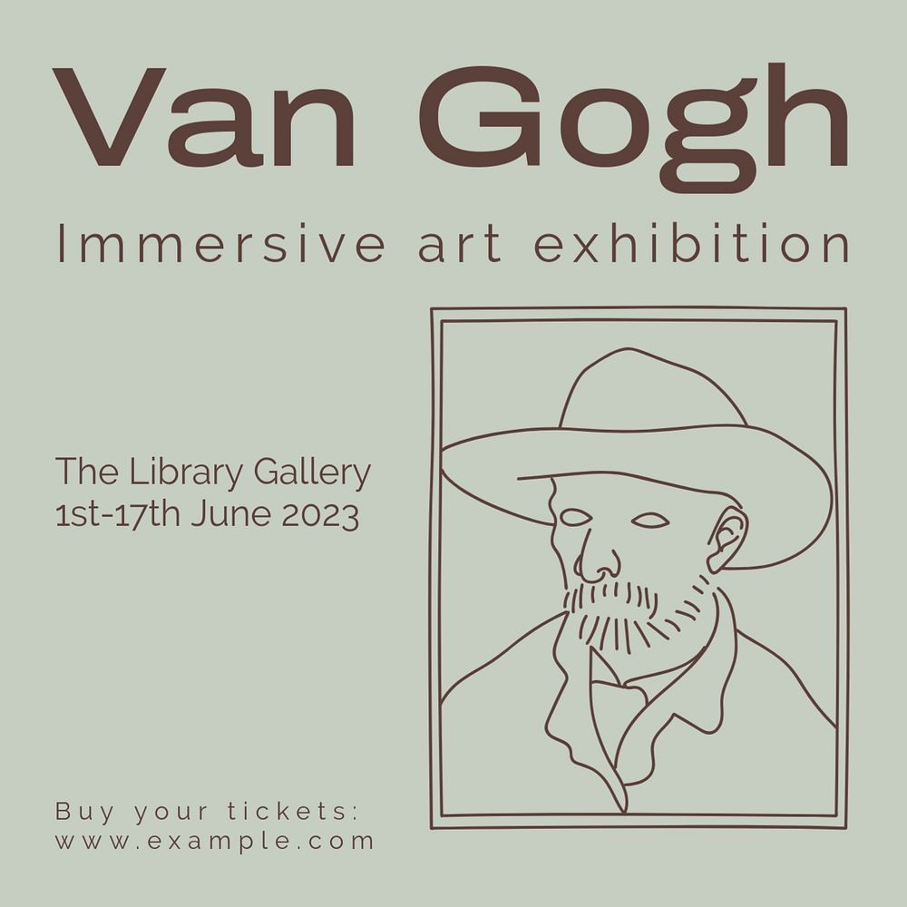 Van Gogh exhibition Instagram post template, editable text