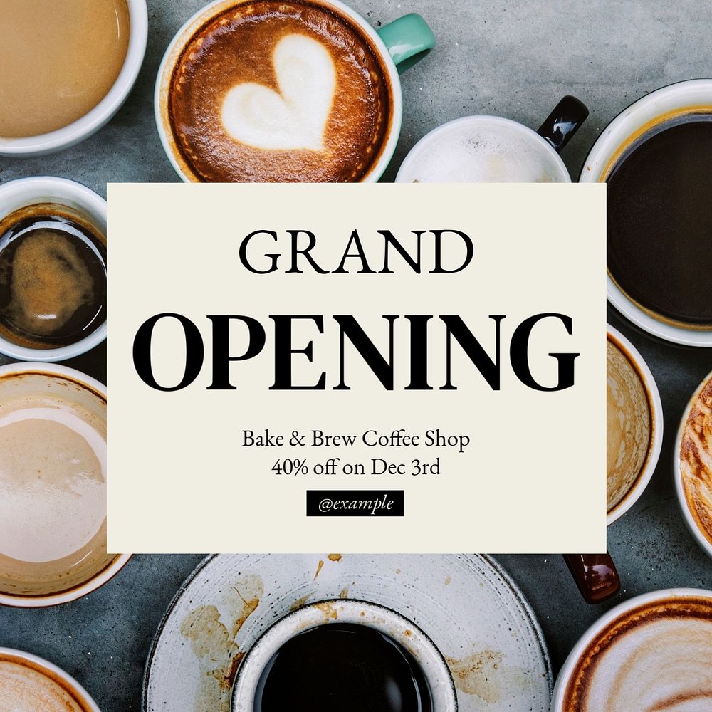 Grand opening Instagram post template, editable text