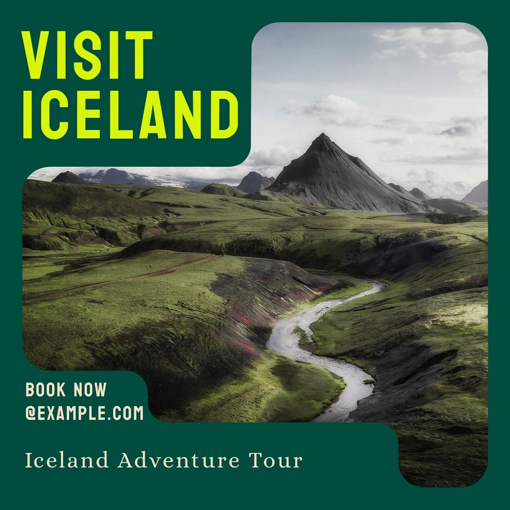 Iceland adventure Instagram post template, editable text