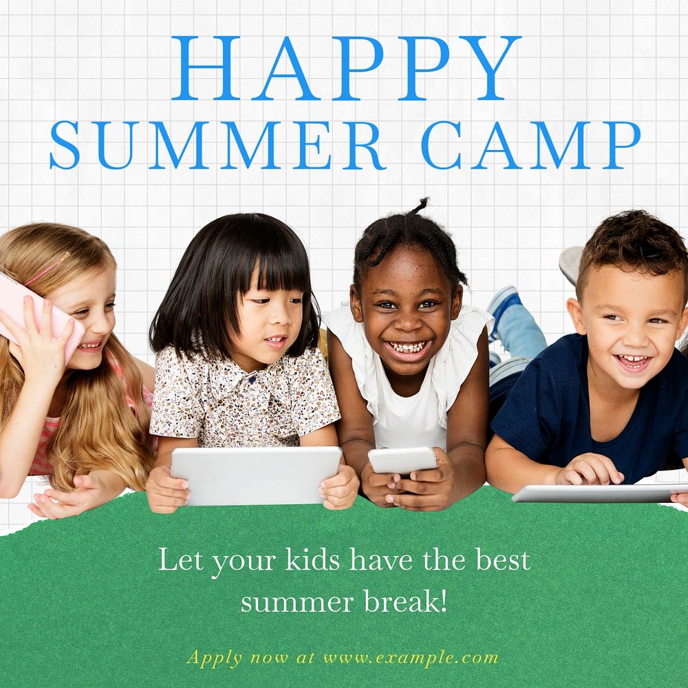 Summer camp Instagram post template, editable text