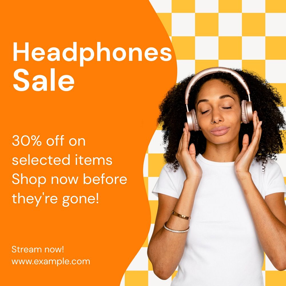 Headphones sale Instagram post template, editable text