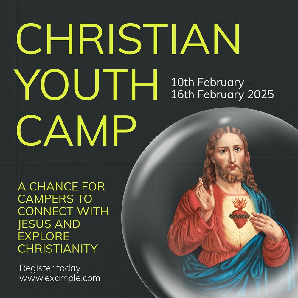 Christian youth camp Instagram post template, editable text