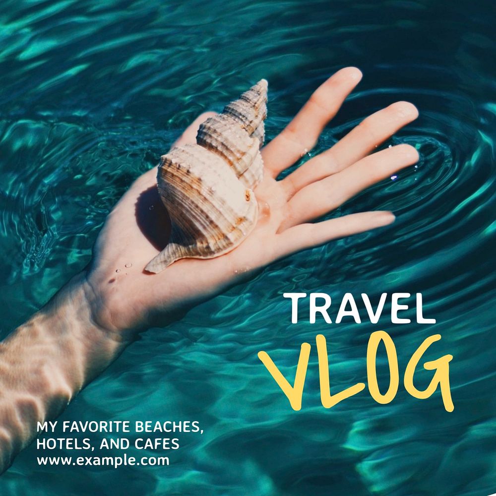 Travel vlog Instagram post template, editable text