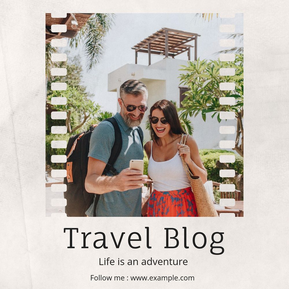 Travel blog Instagram post template, editable text