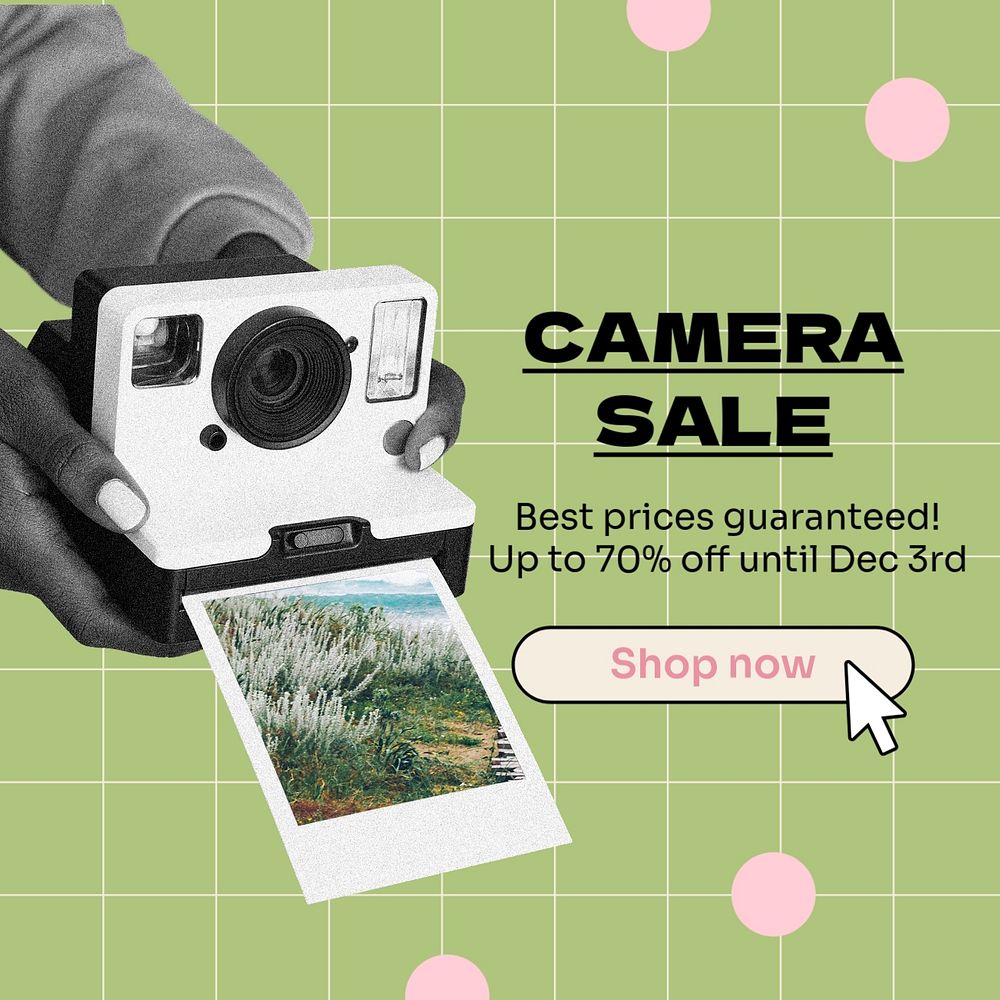 Camera sale Instagram post template, editable text