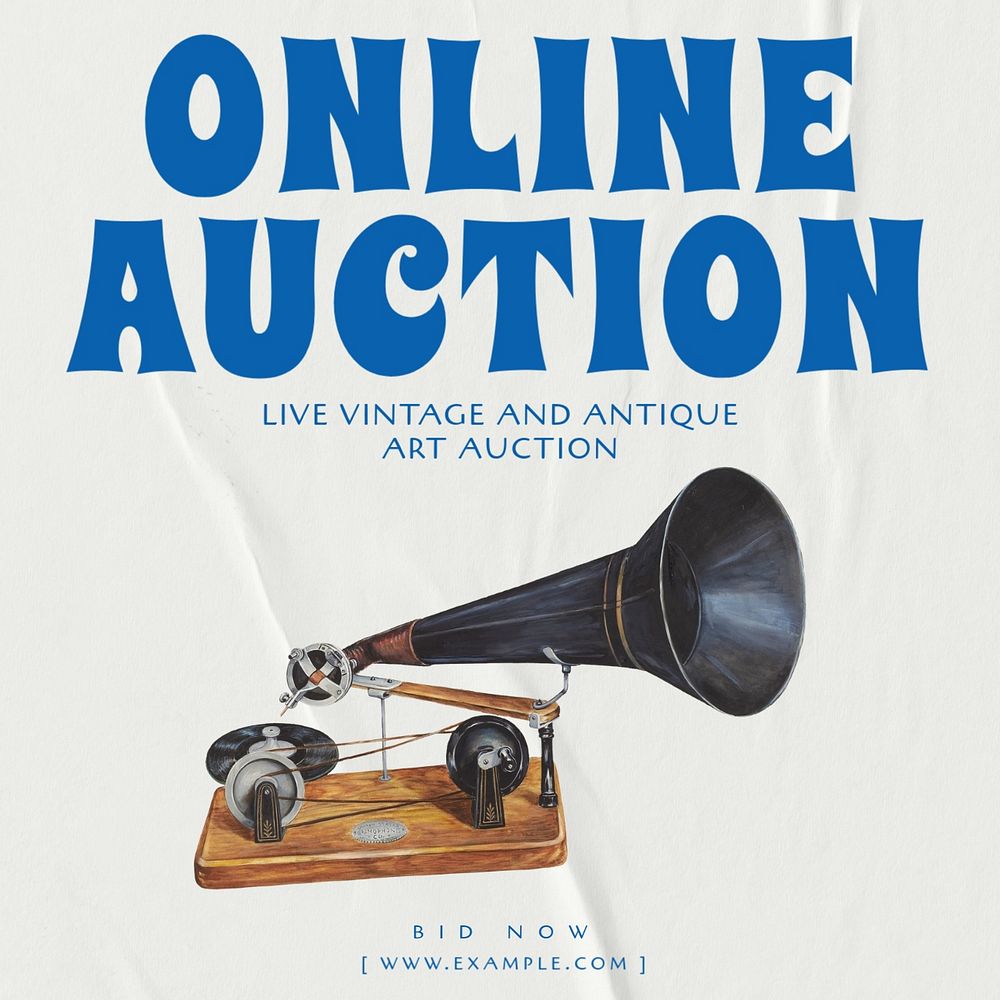 Online auction Instagram post template, editable text