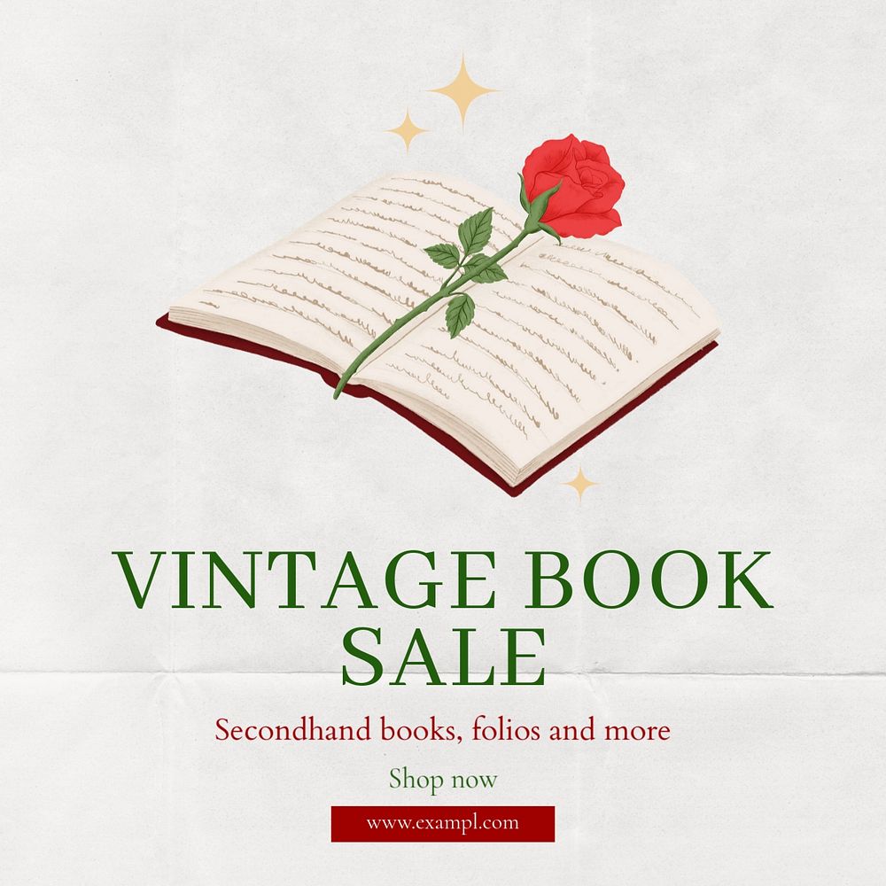 Vintage book sale post template, editable social media design