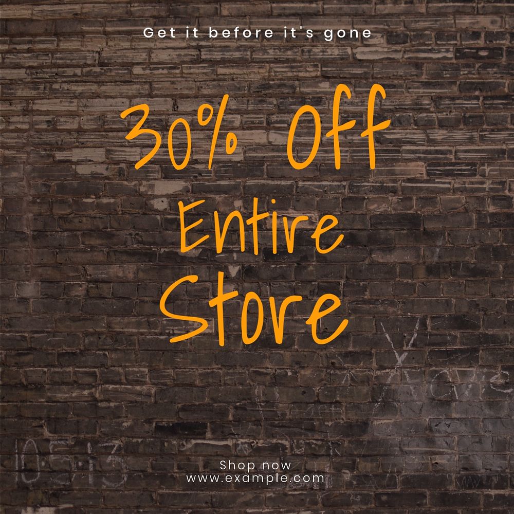 30% off entire store  Instagram post template, editable text