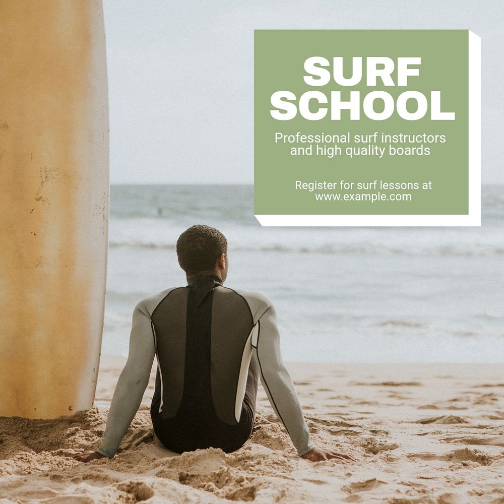 Surf school  Instagram post template, editable text