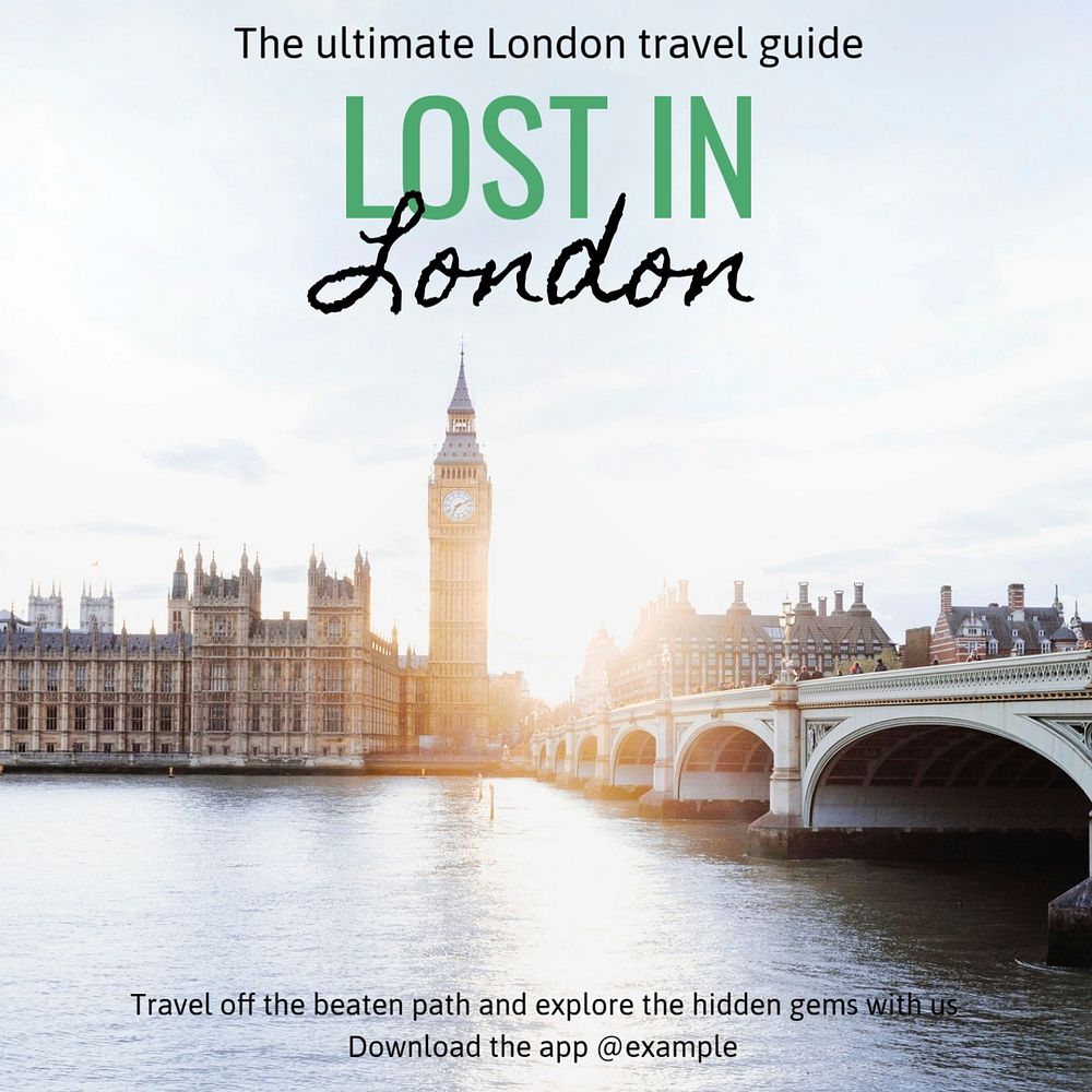 London travel guide Instagram post template, editable text