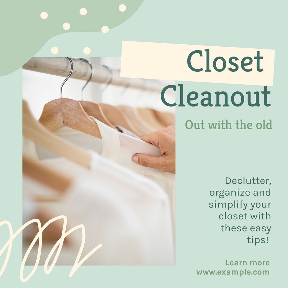 Closet cleanout Instagram post template, editable text