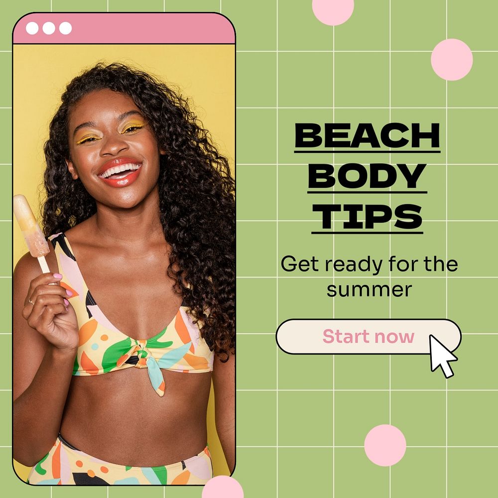 Beach body tips Instagram post template, editable text