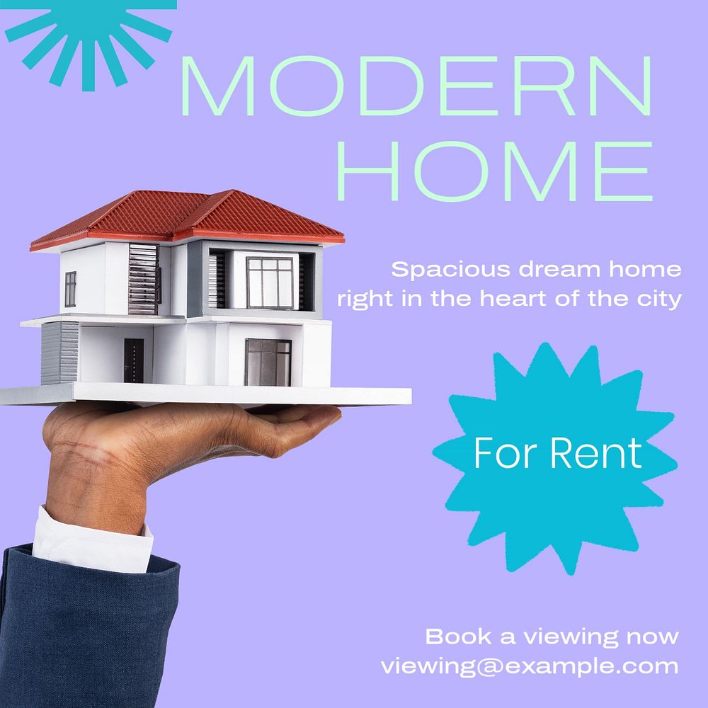 Modern home rental post template, editable social media design