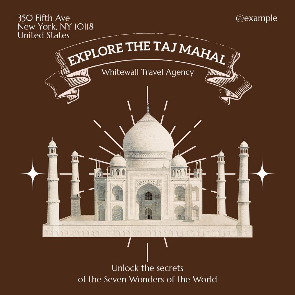 Taj Mahal, India post template, editable social media design