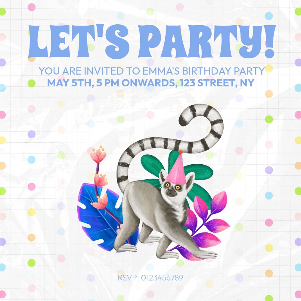 Let's party Facebook post template, editable design