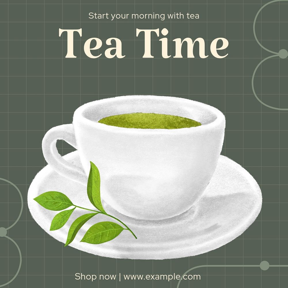 Tea time Instagram post template, editable text