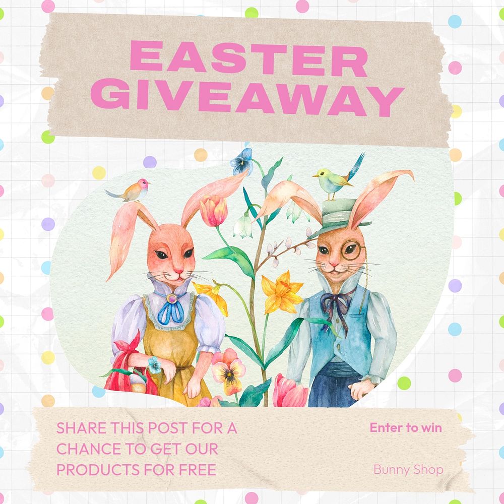 Easter giveaway  Instagram post template, editable text